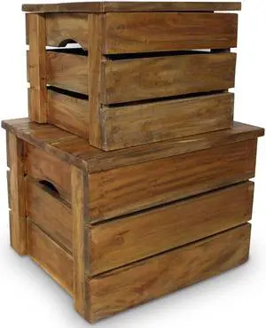 vidaXL Solid Reclaimed Wood Storage Crate Set 2 Piece Box Trunk Toy Organizer