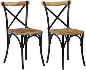 vidaXL Dining Chair 2 Pcs Cross Back Chair for Kitchen Black Solid Wood Mango