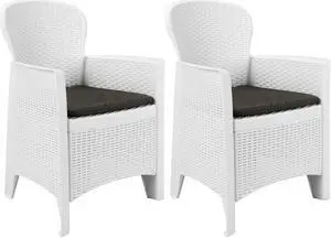 vidaXL Patio Chairs 2 Pcs Dining Chair with Cushion White Plastic Rattan Look