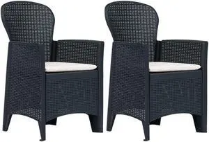 vidaXL Patio Chairs 2 Pcs with Cushion for Deck Anthracite Plastic Rattan Look
