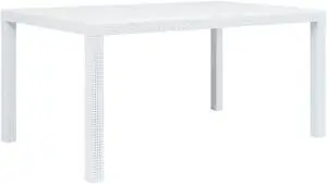 vidaXL Patio Table White 59" Plastic Rattan Look Garden Table Camping Table