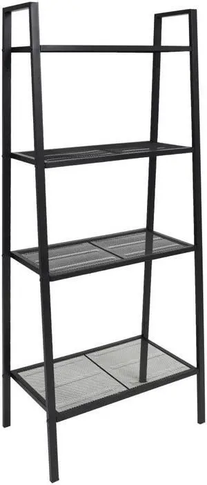 vidaXL Bookshelf Ladder Bookcase Plant Display Shelving Unit 4 Tiers Metal Black