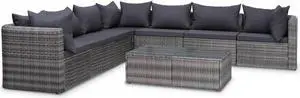 vidaXL Patio Sofa Set Sectional Sofa Outdoor Furniture 8 Piece Poly Rattan Gray