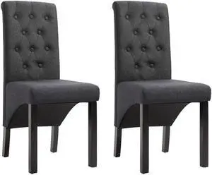 vidaXL Dining Chairs 2 Pcs Side Chair with Solid Wood Legs Dark Gray Fabric