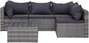 vidaXL Patio Sofa Set Sectional Sofa Outdoor Furniture 5 Piece Poly Rattan Gray