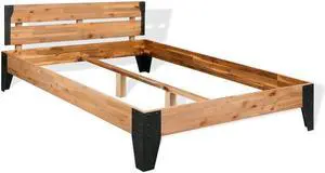 vidaXL Bed Frame Platform Double Bed Frame Solid Wood Acacia Steel 59.8"x79.9"