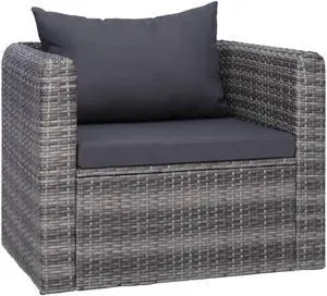 vidaXL Patio Chair All Weather Outdoor Furniture with Cushion Poly Rattan Gray