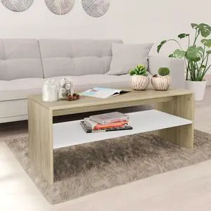 vidaXL Coffee Table End Table with Storage White and Sonoma Oak Engineered Wood vidaXL Coffee Table End Table with Storage White and Sonoma Oak Engineered Wood