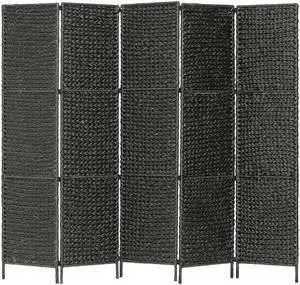 vidaXL Room Divider 5 Panel Privacy Screen for Living Room Black Water Hyacinth