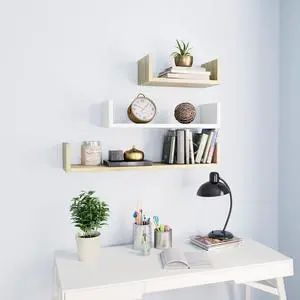 vidaXL Wall Shelf Floating Shelf 3 Pcs White and Sonoma Oak Engineered Wood