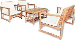 vidaXL Patio Sofa Set Outdoor Furniture Table and Chair Bench 4 Piece Bamboo