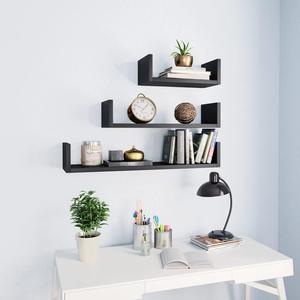 vidaXL Wall Shelf Floating Display Shelf Rack 3 Pcs Black Engineered Wood