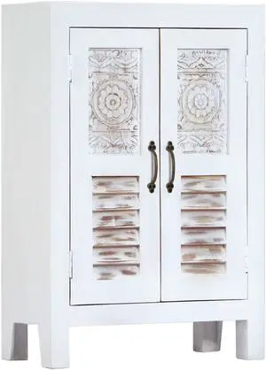 vidaXL Solid Mango Wood Carved Sideboard Sturdy Carved White 23.6" Side Box