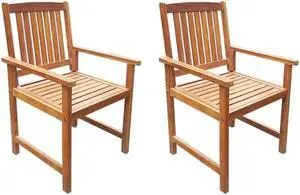 vidaXL Patio Chairs 2 Pcs Dining Chair with Armrest Solid Wood Acacia Brown