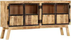 vidaXL Sideboard Storage Display Cabinet Brown and Black Solid Rough Wood Mango