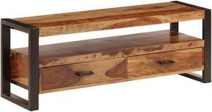 vidaXL TV Cabinet Brown, Black Solid Acacia Wood, Powder-Coated Steel