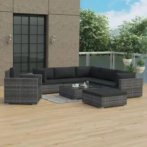 vidaXL Patio Furniture Set 8 Piece Sectional Sofa with Table Poly Rattan Gray