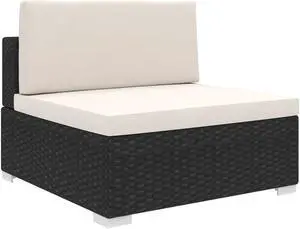 vidaXL Patio Furniture Sofa Chair Middle Seat with Cushions Poly Rattan Black