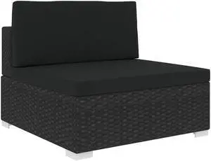vidaXL Patio Furniture Sofa Chair Middle Seat with Cushions Poly Rattan Black