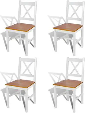 vidaXL Dining Chairs 4 Pcs Accent Chair with Curved Slat Back White Pinewood