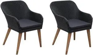 vidaXL Patio Chairs 2 Pcs Patio Dining Chair with Cushions Poly Rattan Black