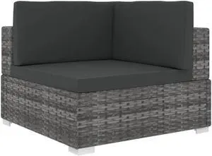 vidaXL Patio Furniture Sofa Chair Corner Seat with Cushions Poly Rattan Gray