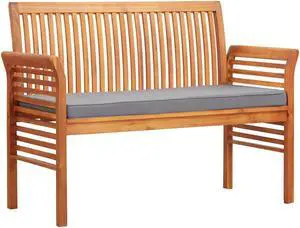 vidaXL Outdoor Patio Bench 2-Seater Patio Bench with Cushion Solid Wood Acacia