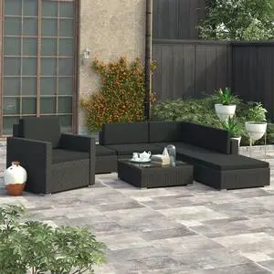 vidaXL Patio Lounge Set Outdoor Sectional Sofa Set 6 Piece Poly Rattan Black