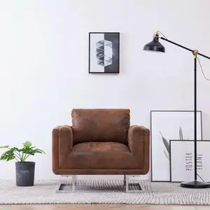 vidaXL Armchair Upholstered Armchair Single Sofa with Chrome Feet White Leather