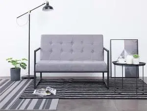 vidaXL Sofa Loveseat with Armrests for Living Room Light Gray Steel and Fabric