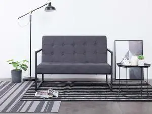 vidaXL Sofa Loveseat with Armrests for Living Room Dark Gray Steel and Fabric