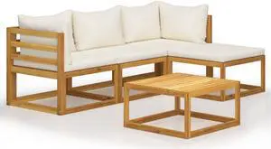 vidaXL Patio Lounge Set 5 Piece Sectional Sofa with Cushions Solid Acacia Wood
