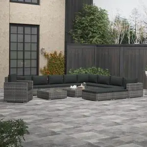 vidaXL Patio Furniture Set 13 Piece Sofa Set with Coffee Table Rattan Gray