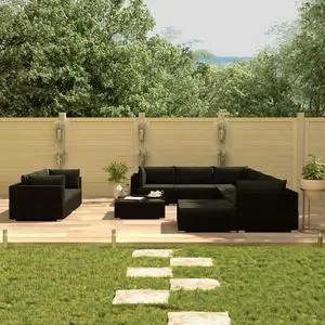 vidaXL Patio Lounge Set Outdoor Sectional Sofa 10 Piece Poly Rattan Black