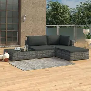 vidaXL Patio Furniture Set 4 Piece Sectional Sofa with Table Poly Rattan Gray