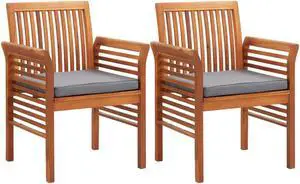 vidaXL 2x Solid Acacia Wood Garden Dining Chairs with Cushions Slatted Patio