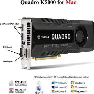 Quadro K5000 for Mac, 4GB GDDR5 PCI Express Gen 2 x16, DVI-I DL, DisplayPort, DirectX (Boot Camp), CUDA and OpenCL Profesional Board - Epic IT Service