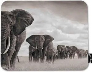 Elephant Mouse Pad Elephant Walking on The African Savannah Grassland Grey Mouse Mat Non-Slip Rubber Base Mousepad for Computer Laptop PC Gaming Working Office & Home 9.5x7.9 Inch