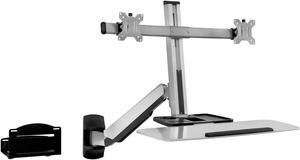 Mount-It! Sit Stand Dual Monitor Wall Mount Workstation & Stand Up Computer Station with Articulating Keyboard Tray Arm and CPU Holder