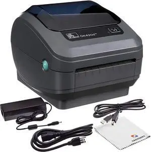 Ze bra GK420d Direct Thermal Label Printer Bundle - Includes Ze bra Bar code Label Thermal Printer, USB-B Cable and Cleaning Cloth - Monochrome Desktop Printer for USPS, Ethernet Connectivity