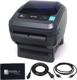Ze bra ZP450 (ZP 450) Thermal Bar code Label Printer - 1 Year Warranty, USB, Serial, and Parallel Connectivity 203 DPI Resolution with Power Cord + USB 2.0 Cable + Microfiber Cloth