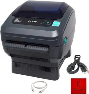 Ze bra ZP450 Direct Thermal Label Bar code Printer -1 Year Warranty - ZP 450 with USB 2.0 Cable & 3 Prong Cord - USB, Serial and Parallel Connectivity 203 DPI Resolution