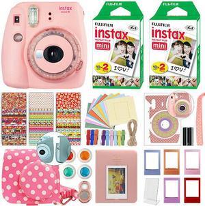 Fujifilm Instax Mini 9 Instant Film Camera Clear Pink + 40 Film Deluxe Bundle