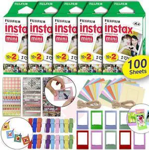 Fujifilm Instax Mini Instant Film Fuji 100 Sheets + Frames & Accessory Décor Set
