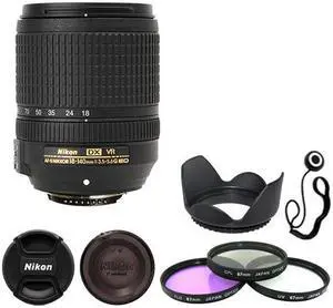 Nikon 18-140mm f/3.5-5.6G ED VR AF-S DX Zoom Lens Bundle Filters Hood Cap Keeper