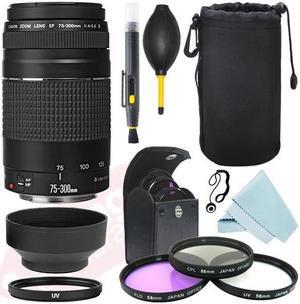 Canon EF 75-300mm f/4-5.6 III Lens + Soft Lens hood + Filter Kit + Accessory kit