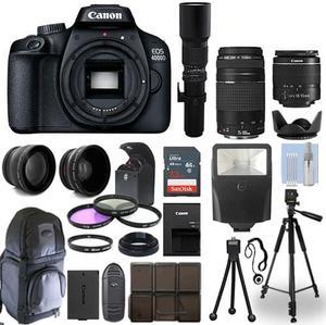 Canon EOS 4000D / T100 DSLR Camera + 5 Lens Kit: 18-55mm+ 70-300mm+ 500mm & More