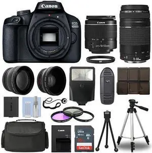 Canon EOS 4000D DSLR Camera + 4 Lens Kit 18-55mm + 70-300mm + 16GB Top Value Kit