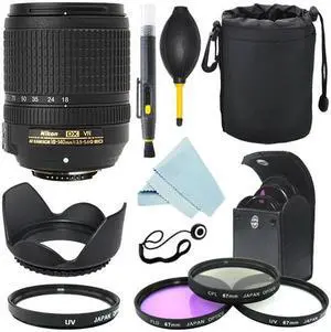 Nikon 18-140mm f/3.5-5.6G ED VR AF-S DX Zoom Lens Bundle Filters Hood Cap Keeper