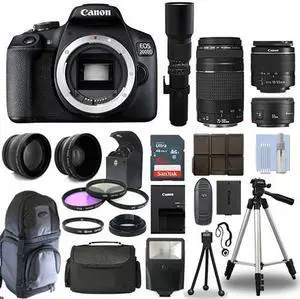 Canon EOS 2000D / T7 DSLR + 6 Lens 18-55mm, 70-300mm, 50mm, 500mm+ 32GB PRO KIT!